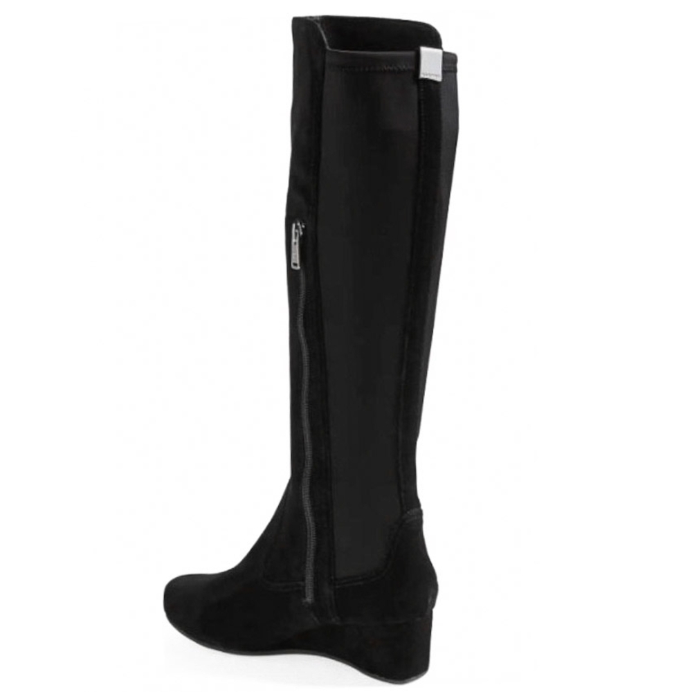 New Leather and Suede Women's Black Knee High Wedge Heeled Boot By Rockports - Picture 3 of 9